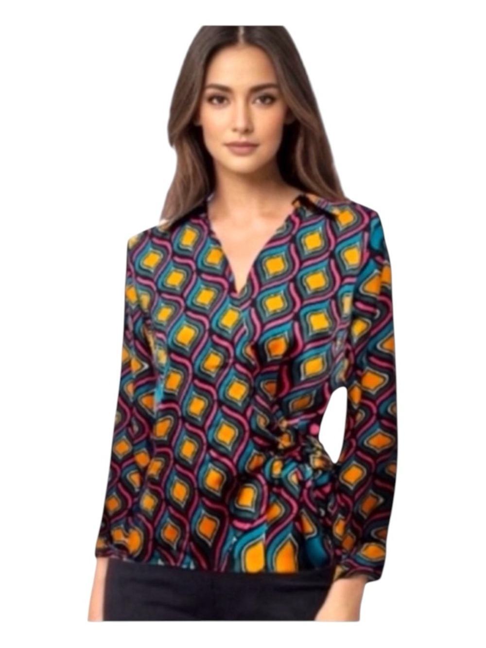 CUPCAKES AND CASHMERE MultiColor Geo-Print Blouse, Size XS.
